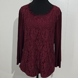 Halo Wine Lace Long Sleeve Blouse L